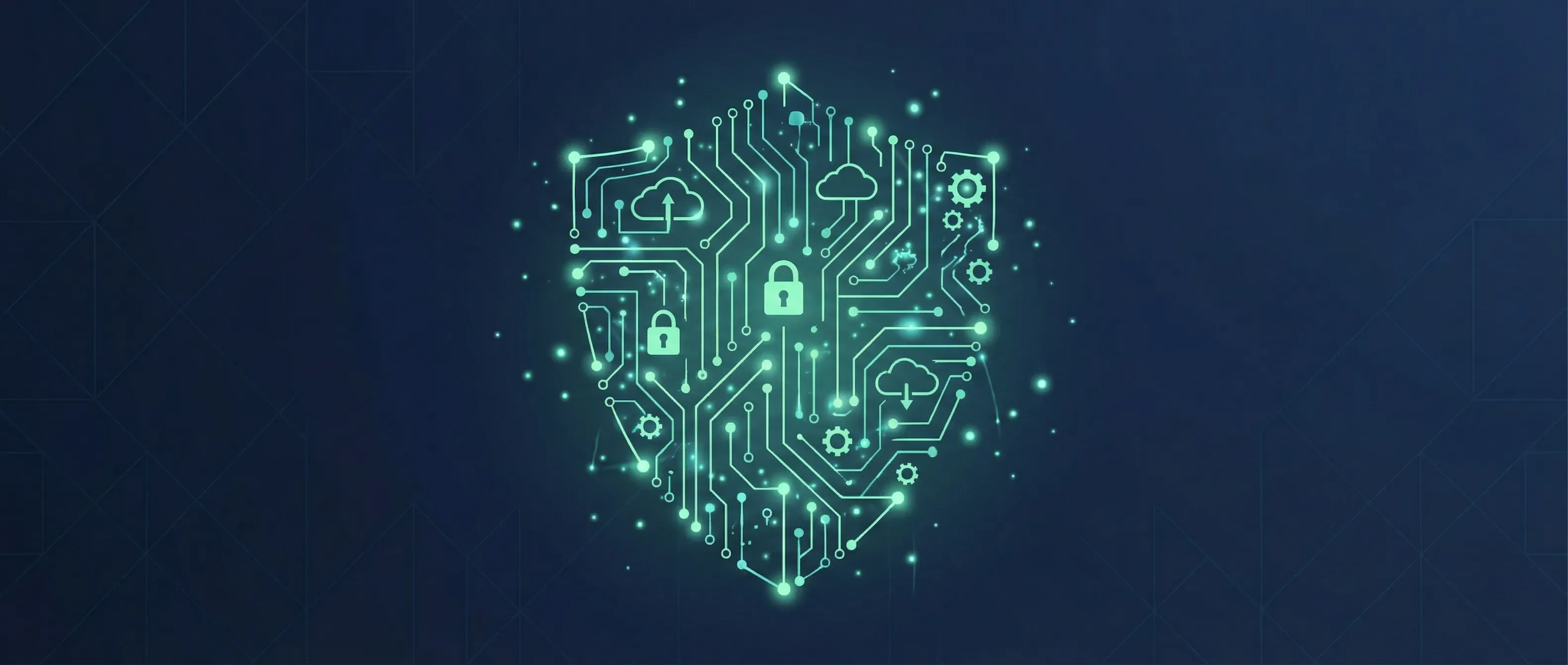 Abstract circuit board and shield design representing technology, security, and engineering consulting